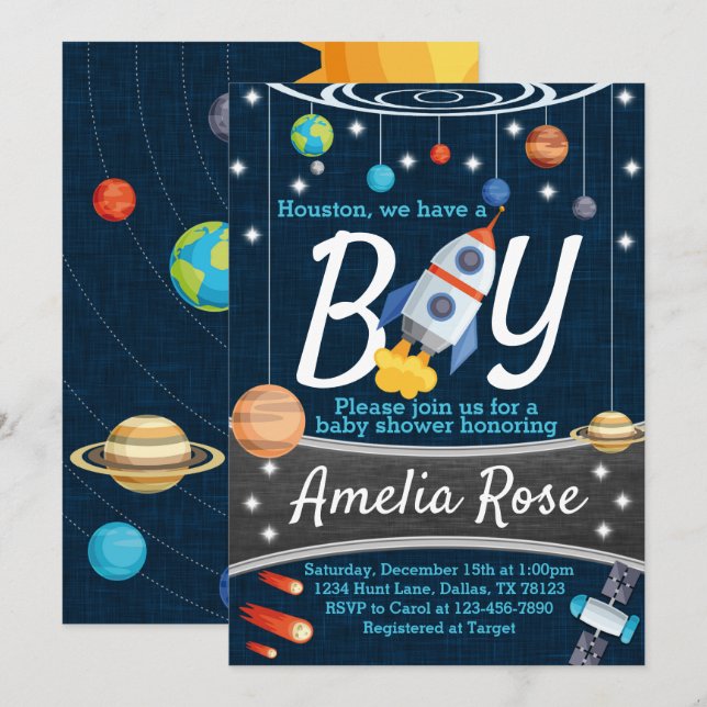 Planet Outer Space Baby Shower Invitation Boy (Front/Back)