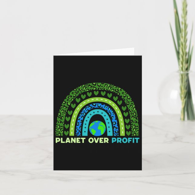 Planet Over Profit Earth Day Environmental Rainbow Card (Front)