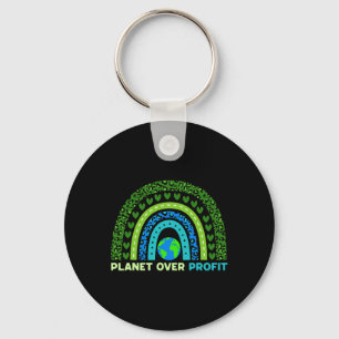 Planet Over Profit Earth Day Environmental Rainbow Key Ring