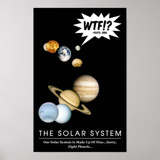 Planet Pluto WTF!? Funny Solar System Classroom Poster (Front)
