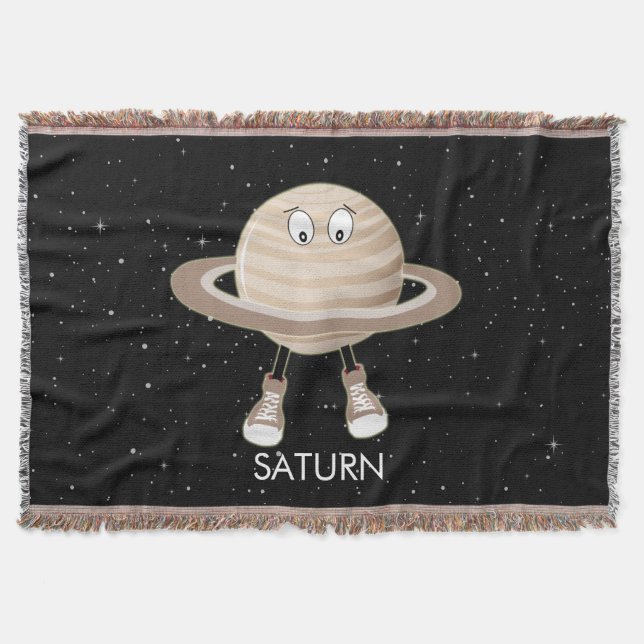 Planet Saturn & Stars Throw Blanket (Front)