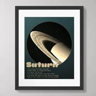 Planet Saturn with rings and facts kids poster