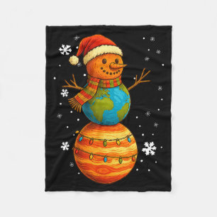 Planet Snowman Earth Saturn Christmas Holiday Art  Fleece Blanket