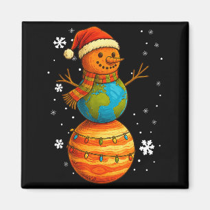 Planet Snowman Earth Saturn Christmas Holiday Art  Magnet