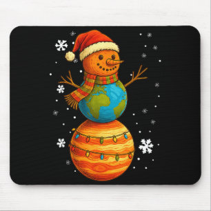 Planet Snowman Earth Saturn Christmas Holiday Art Mouse Mat