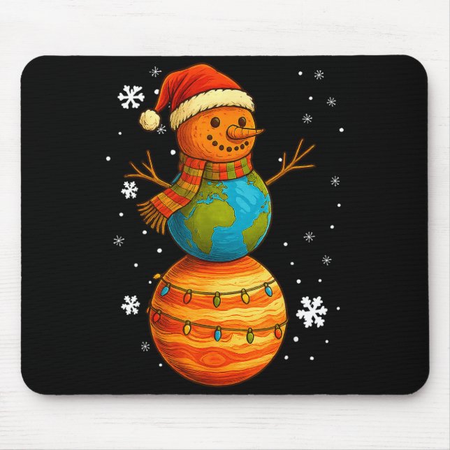 Planet Snowman Earth Saturn Christmas Holiday Art  Mouse Mat (Front)