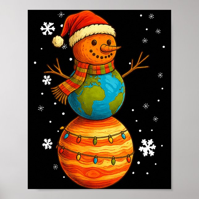 Planet Snowman Earth Saturn Christmas Holiday Art  Poster (Front)