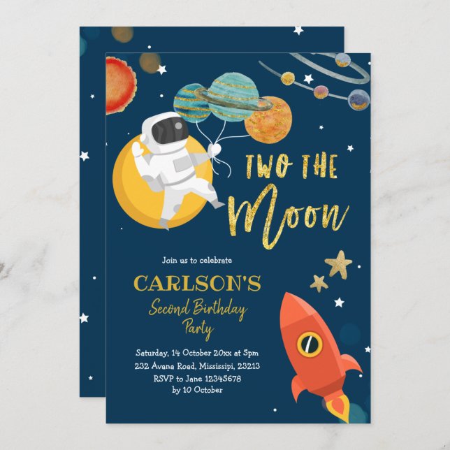 Planet Solar Space Two the Moon Invitation (Front/Back)