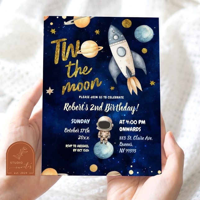 Planet Space Astronaut Two The Moon 2nd Birthday Invitation (Creator Uploaded)