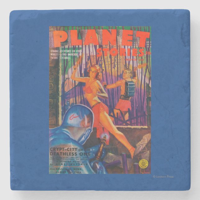 Planet Stories Magazine Cover 3 Stone Coaster (Front)