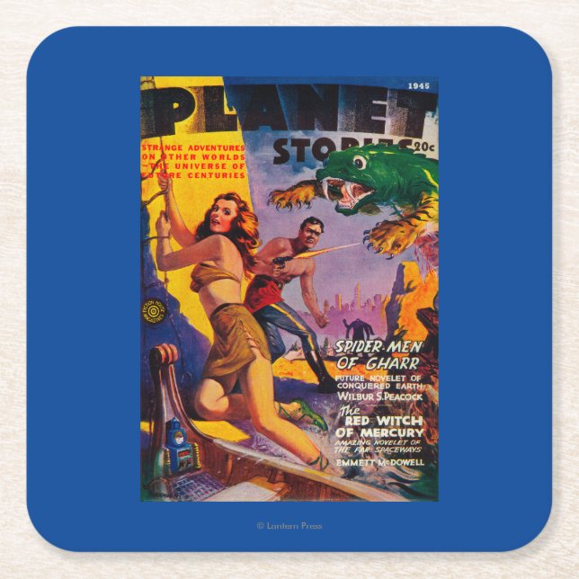 Planet Stories Magazine Cover 5 Square Paper Coaster (Front)
