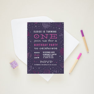 Planet Theme Outer Space Birthday Party Invitation