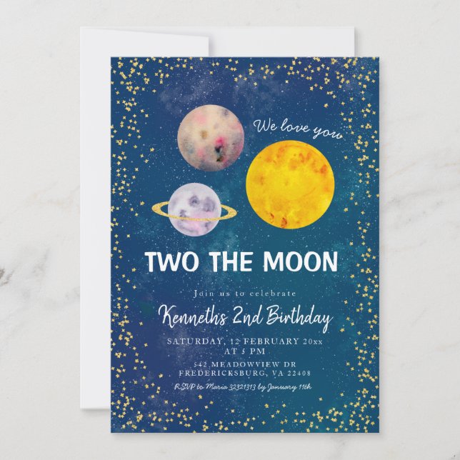 Planet Two the Moon 2nd Birthday Invitation (Front)