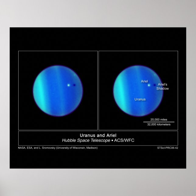 Planet Uranus and it's Moon Ariel from the Hubble Poster (Front)