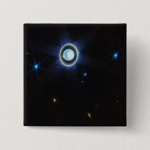 Planet Uranus with Rings and Moons JWST Image 15 Cm Square Badge