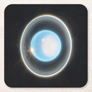 Planet Uranus with Rings JWST Image Square Paper Coaster