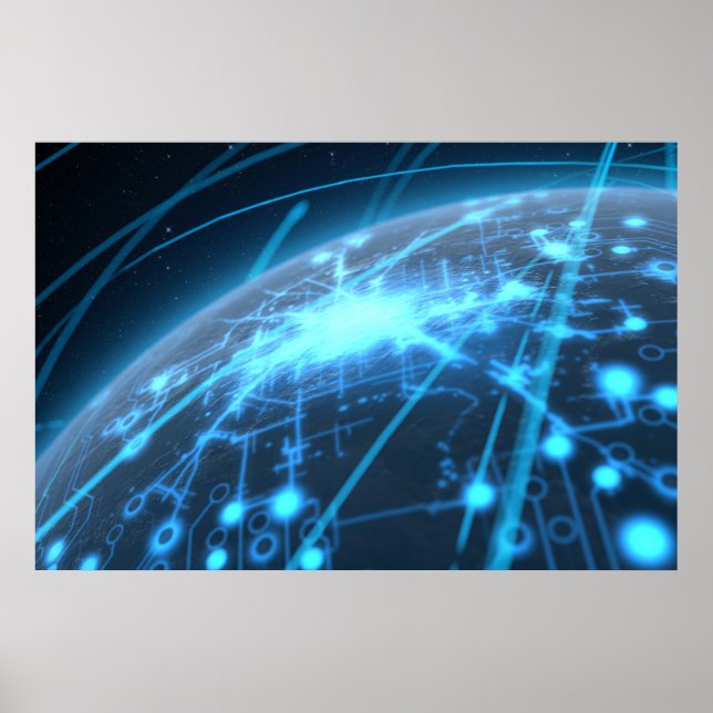 Planet With Illuminated Network And Light Trails Poster (Front)