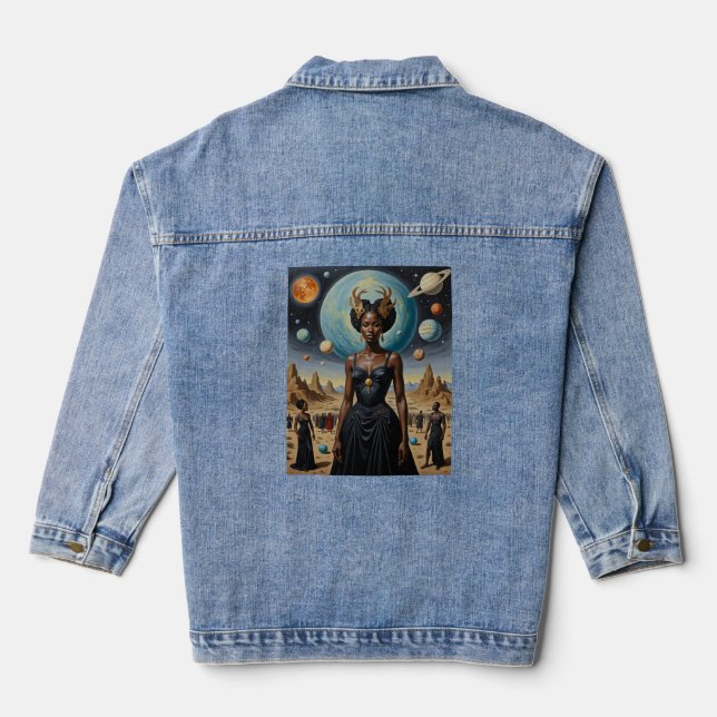 Planetary Crown Cosmic Queen Shirt Denim Jacket (Back)