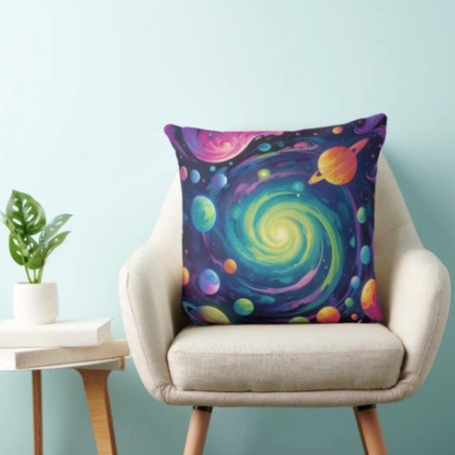 Planetary Spin Cushion (Space Throw Pillow 100% polyester heavyweight stretch material. Hidden zipper Made in the USA.
)