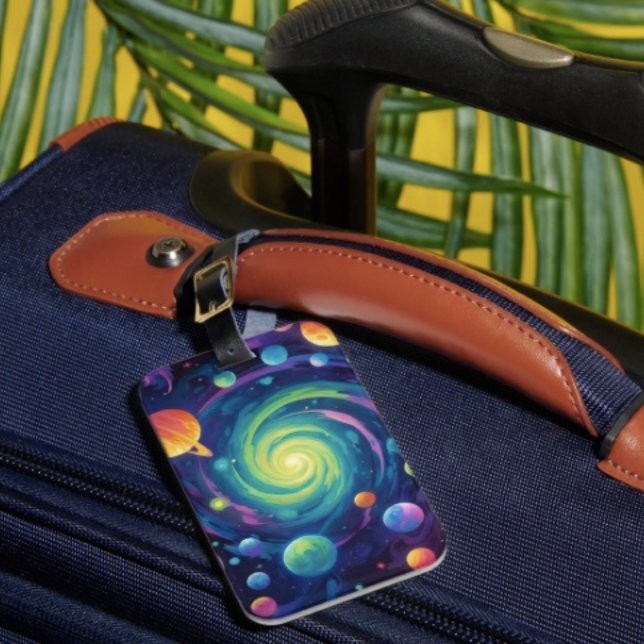 Planetary Spin Luggage Tag (Space Luggage Tag –  luggage tag single-sided w Card Slot, weatherproof, leather strap included.)