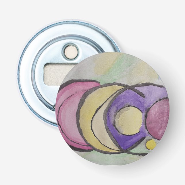 Planets Abstract Art Button Bottle Opener (Front)
