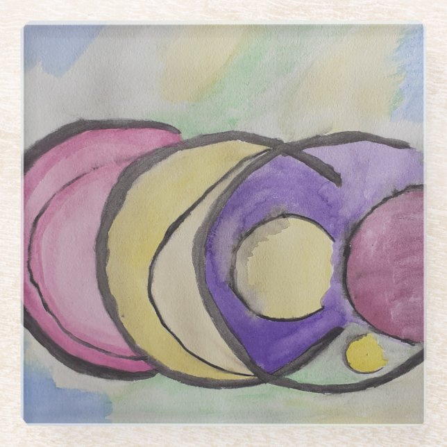 Planets Abstract Art Glass Coaster (Front)