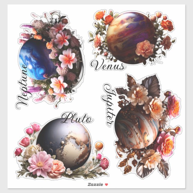 Planets and Flowers Vinyl Stickers Customise (Sheet)