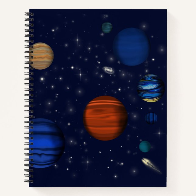 Planets and galaxies in space notebook (Front)