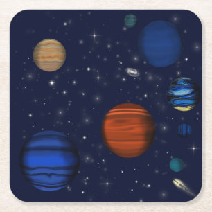 Planets and galaxies in space square paper coaster