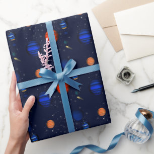 Planets and galaxies in space wrapping paper