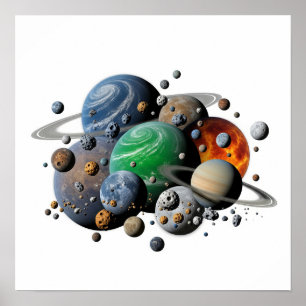 Planets and Moons Cluster Poster