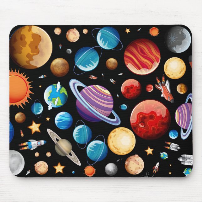 Planets and Rocket Ships Mouse Mat (Front)