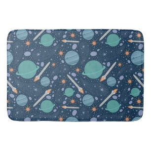 Planets and rockets galaxy bath mat