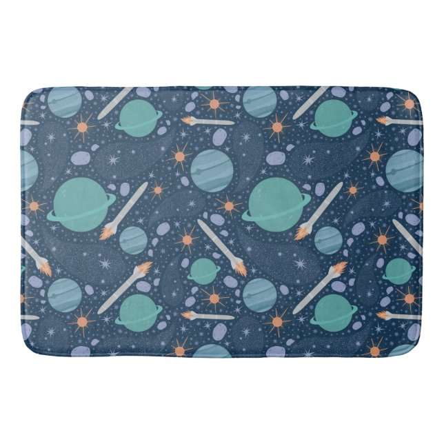 Planets and rockets galaxy bath mat (Front)