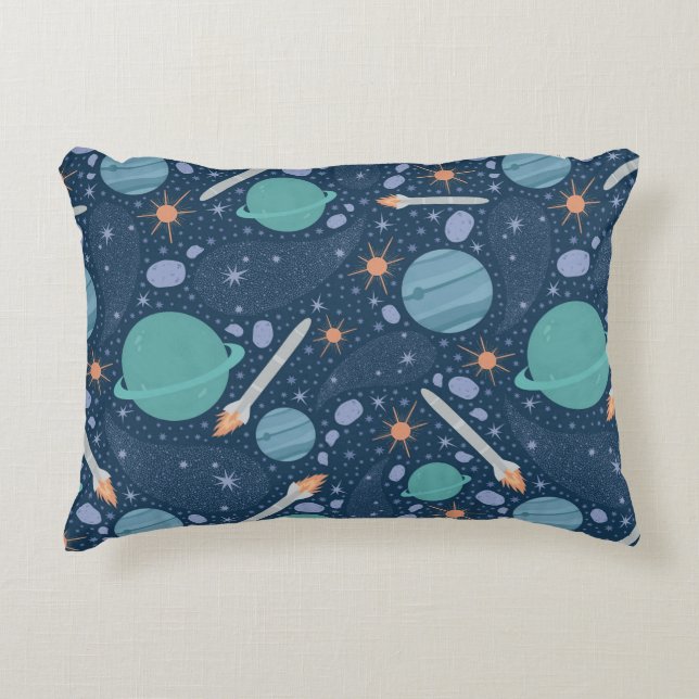 Planets and rockets galaxy decorative cushion (Front)