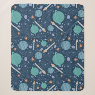 Planets and rockets galaxy sherpa blanket