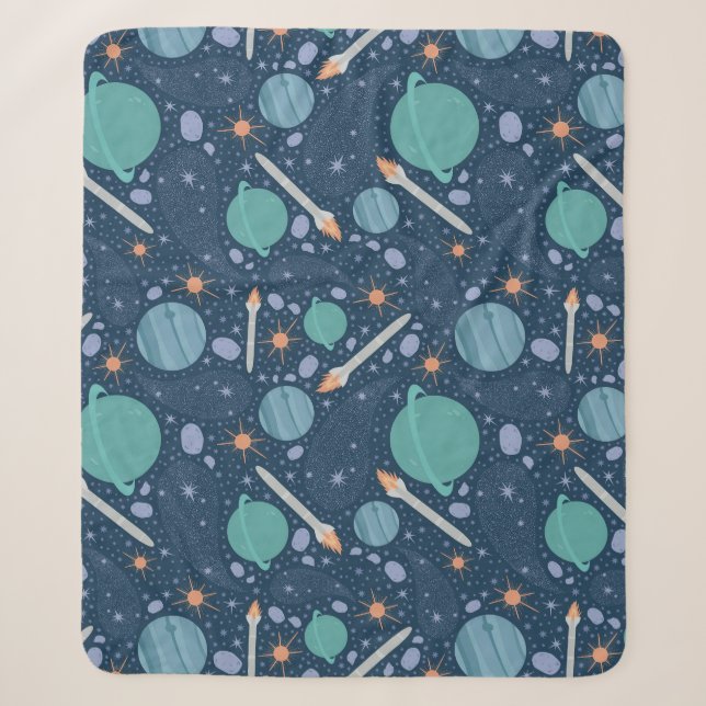 Planets and rockets galaxy sherpa blanket (Front)