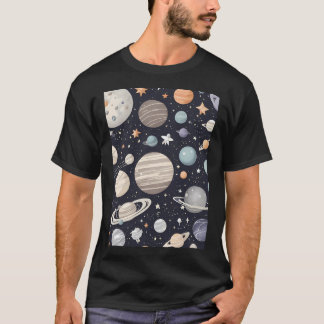 Planets And Stars Cute Random Pattern T-Shirt