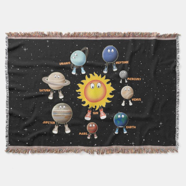 Planets and The Solar System Throw Blanket (Front)
