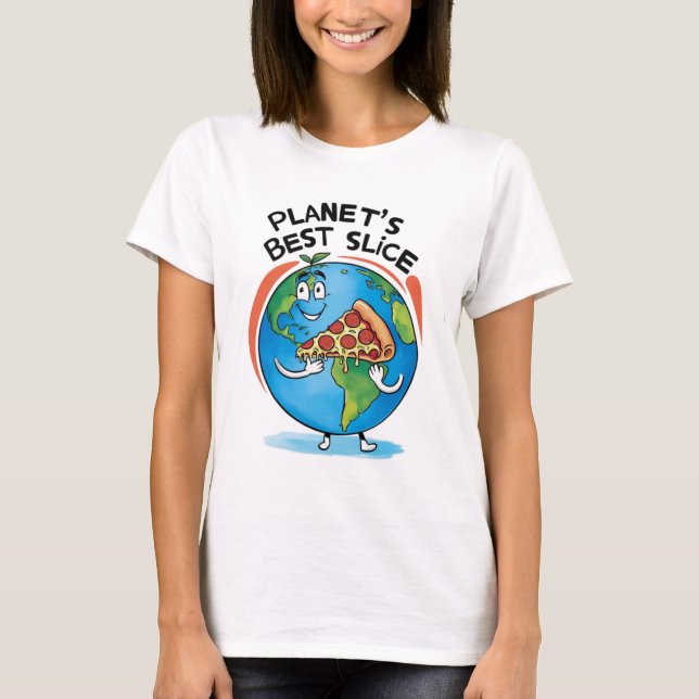 "Planet's Best Slice: Earth with Pizza T-shirt" T-Shirt (Front)