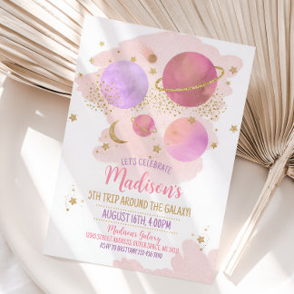 Planets Birthday Invitation, Space Galaxy Girl Invitation
