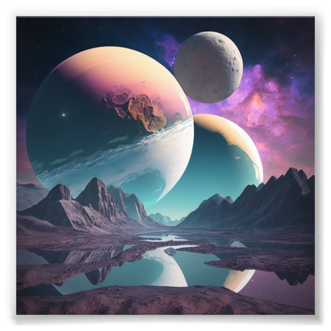 Planets in an unknown space photo printing print (Front)