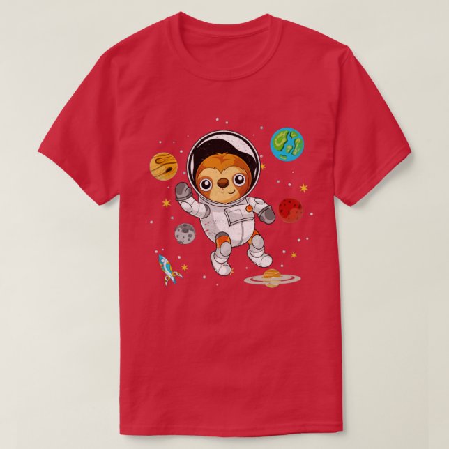Planets Lazy Animal Space Astronomy Astronaut Slot T-Shirt (Design Front)