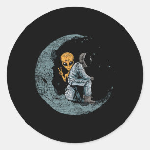 Planets Moon Spaceship Astronaut Classic Round Sticker