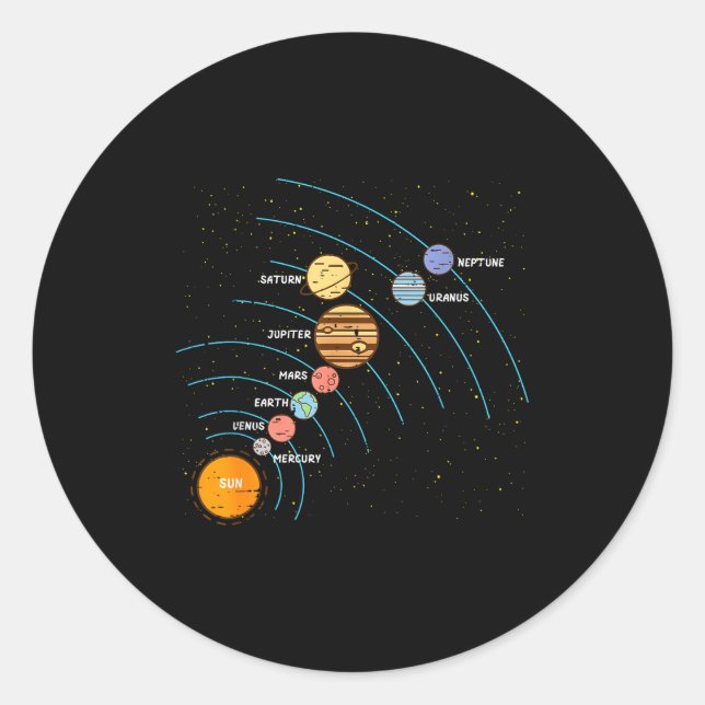 Planets Orbit Solar System Galaxy Science Women Ki Classic Round Sticker (Front)