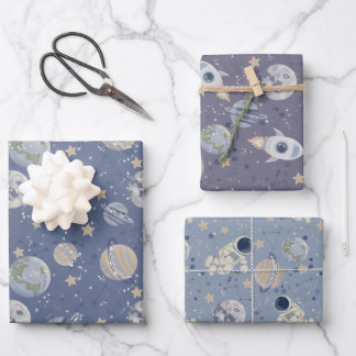 Planets Outer Space Astronaut  Wrapping Paper Sheet