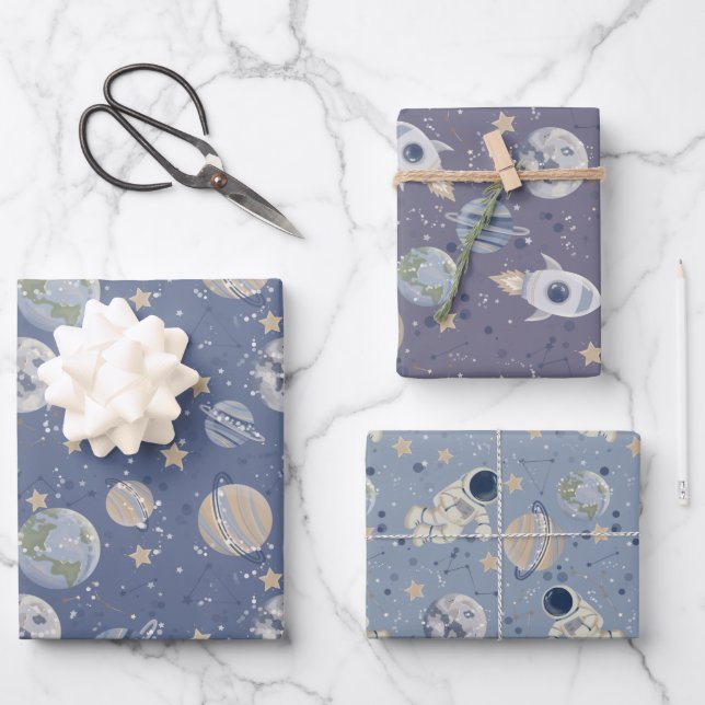 Planets Outer Space Astronaut  Wrapping Paper Sheet (Front)
