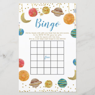 Planets Outer Space Baby Shower Gold Glitter Bingo