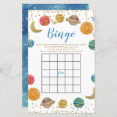 Planets Outer Space Baby Shower Gold Glitter Bingo (Front/Back)