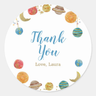 Planets Outer Space Baby Shower Gold Glitter Classic Round Sticker